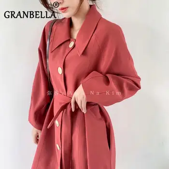 

2020 Fashion Candy Colors Lapel Single-breasted Trench Coat Elegant Sweet Women Windbreaker With Waist Belt Women's Long Coats