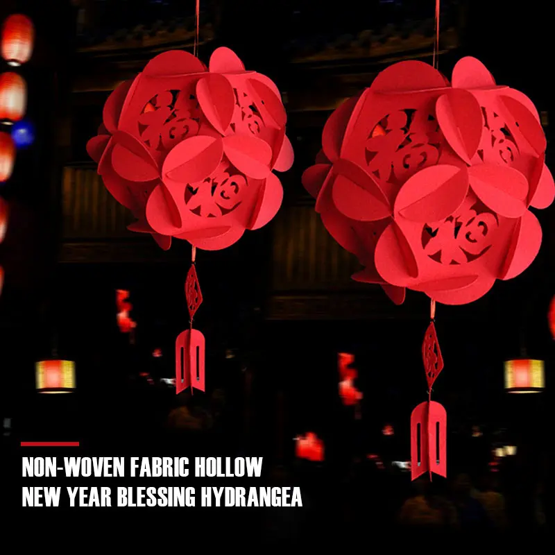 Chinese Lantern Festivous 3D China Fortune Hydrangea Traditional New Year Pendant Home Decoration Red