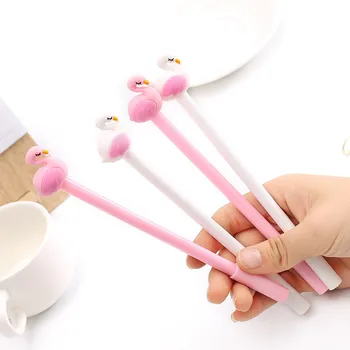 

1pcs Kawaii creativos Ballpoint Pen Flamingo pattern school Office stationery Supplies Black Black ink 0.5mm Pen refill