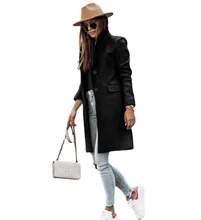

New Autumn Winter Fashion Casual Long Sleeve Buttons Woolen Coat for Women Solid Pockets Winter Coat Women Elegant