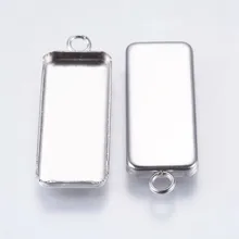 

50pcs Stainless Steel Pendant Cabochon Settings Rectangle Metal Stamping Tag Charms Cabochons for Jewelry Making Tray:10x25mm F6