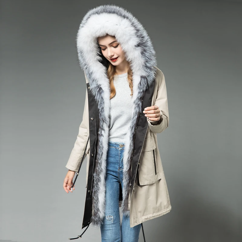 

2020 Parka Real Fur Coat Winter Coat Women Rabbit Fur Liner Warm Oversized Jacket Women Fox Fur Collar Korean Jackets MY