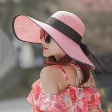 Женская соломенная шляпа с большими полями, широкополая шляпа от солнца с широкими полями, кепка с бантом, складная пляжная кепка, летняя Солнцезащитная шляпа, женская шапка для отдыха и путешествий, s