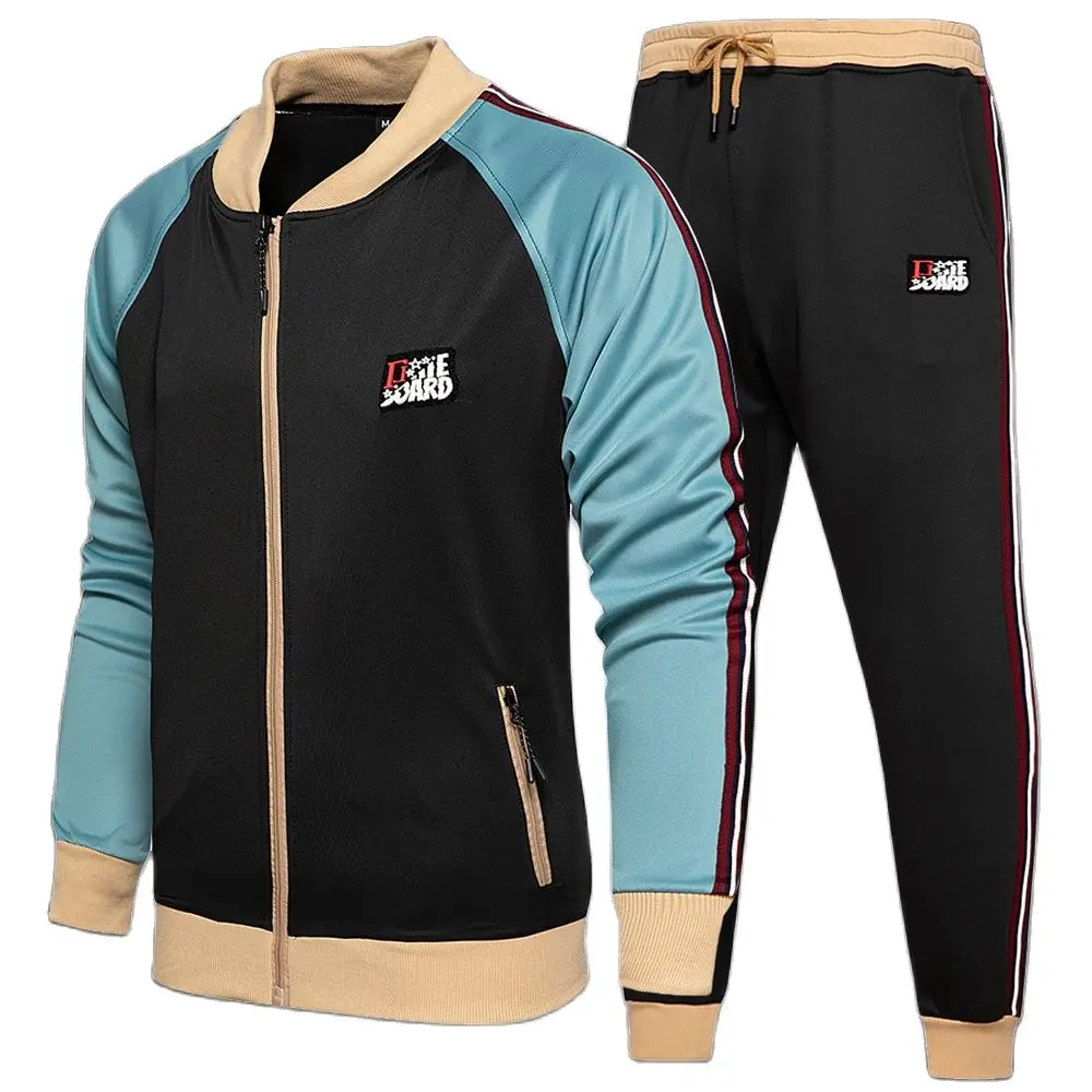 New Mens Casual Tracksuit Set Two Piece Male Sports Wear Fashion Colorblock Jogging Suit Autumn Winter Man Outfits Gym Clothes 1