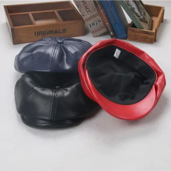 

Fashion Children Solid Color Newsboy Hat Elegant Baker Cap Girls Painter Beret Hat Leather Octagonal Cap