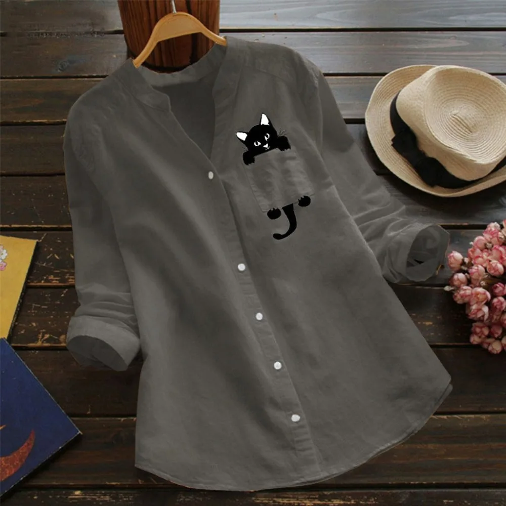 Hot-Sale-Cotton-and-Linen-Blouse-Women-Casual-Cat-Printed-Long-Sleeve-Shirt-Blouse-Button-Down (3)