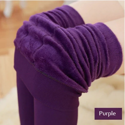 Зимние женские термо-леггинсы, эластичные штаны с высокой талией для женщин, фланелевые теплые брюки, женские повседневные брюки, большие размеры - Цвет: Purple