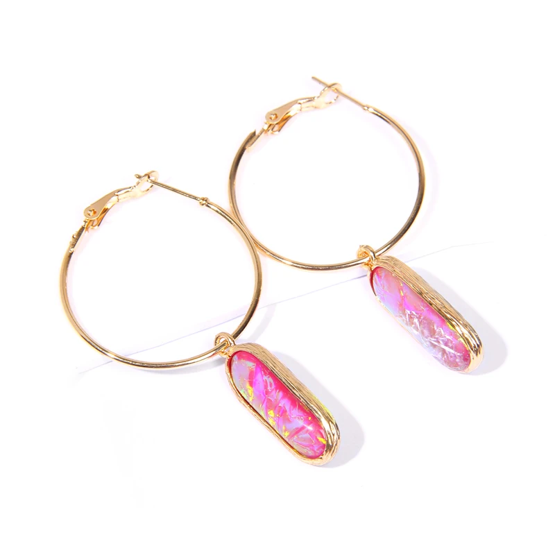 Boho серьги с камнями-опалами для женщин винтажный Радужный крючок Висячие серьги ювелирные изделия