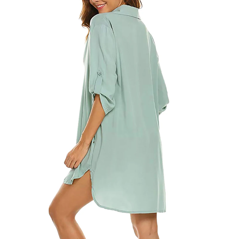 Весенне-летняя рубашка с глубоким v-образным вырезом, модный пляжный солнцезащитный купальный костюм, женский топ, женская блузка, EDF88