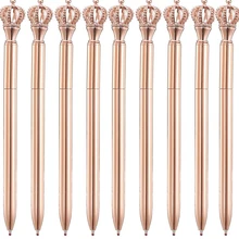 

100Pcs Fashion Crystal Metal Retractable Ballpoint Pens With Crown And Diamond Decoration For School Home Office Supplies Gifts