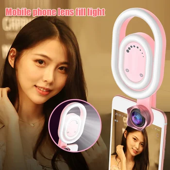 

Selfie Double Ring Fill Lights Wide Angle Macro Lens 52 LED Makeup Clip Light Camera for Phone DJA99