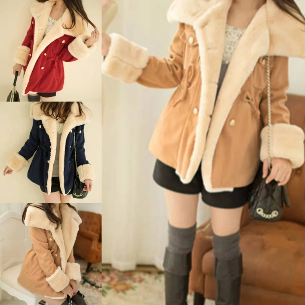 Зимние шерстяные женские пальто, теплые, с длинными рукавами, с отворотом, плотные, одноцветные, двубортные пальто