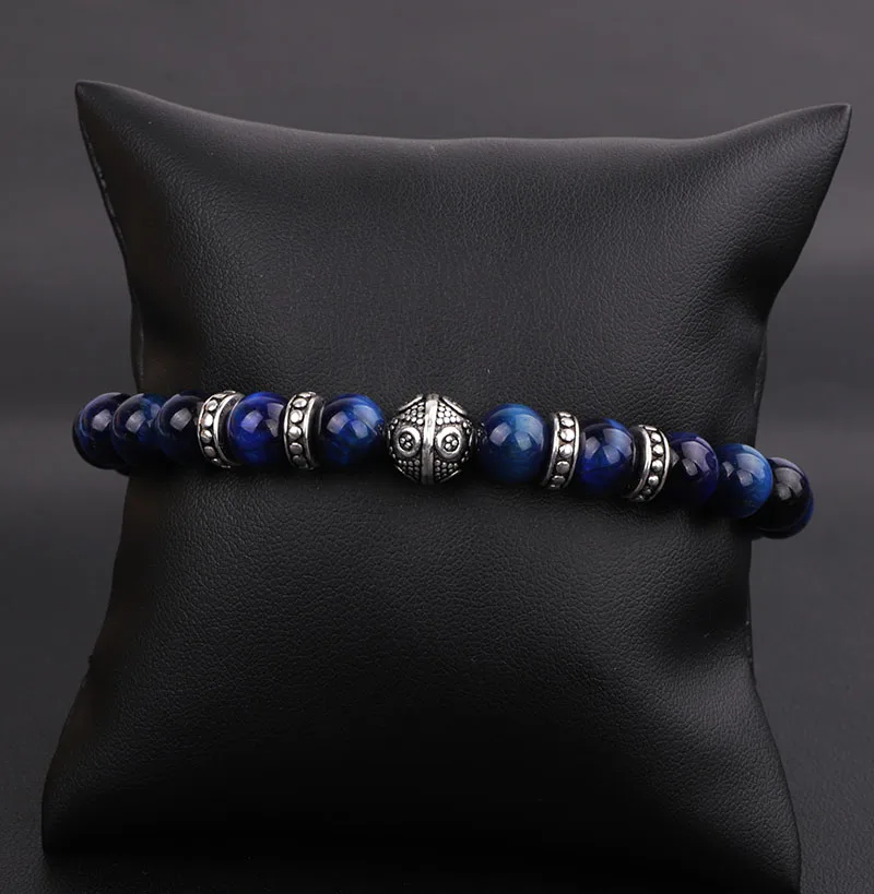 Drop Shipping Men Jewelry Natural Stone Beads A Grade Tiger Eye Tibetan silver Charms Macrame Bracelet Men - Image 4