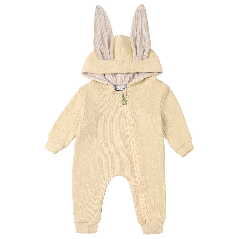 Детская одежда для новорожденных; одежда для альпинизма милые одеяния детские большие уши кролика; футболка с длинными рукавами комбинезон с капюшоном, на молнии, детские комбинезоны для мальчиков Детский комбинезон