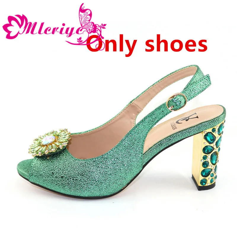 only green shoe Модная одежда для детей, зеленые Итальянская обувь с сумки в комплекте, Размер 38–43 в африканском стиле; Женская обувь в комплекте с набором подходящих сумок для вечерние Летние босоножки - Цвет: only green shoe