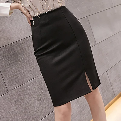 black Faldas Mujer Moda Асимметричная черная повседневная юбка для женщин s Осенняя Красная Эластичная Элегантная Юбка До Колена женская одежда Jupe Femme - Цвет: black