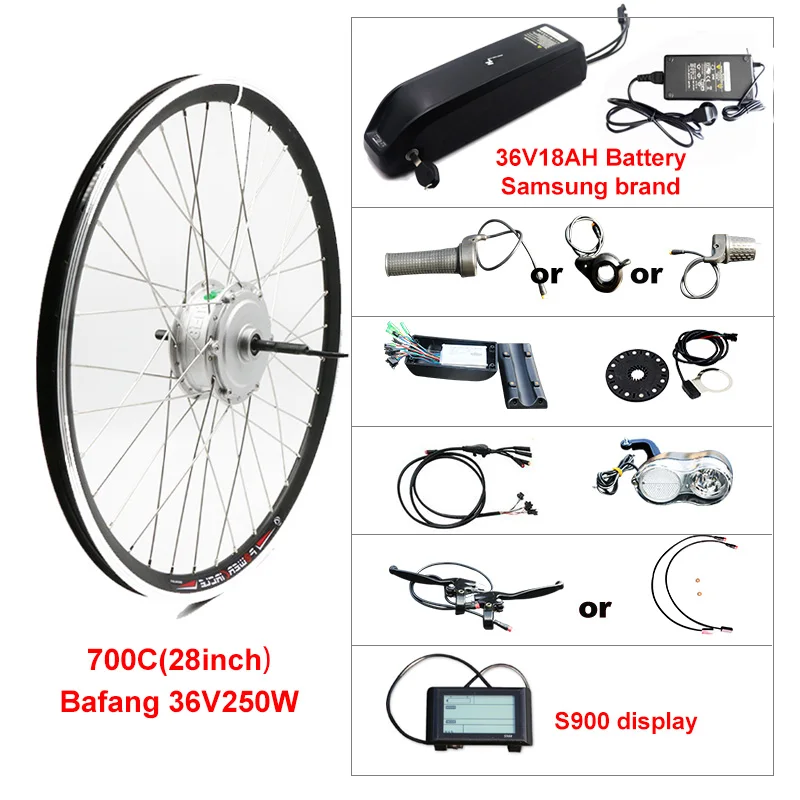 BAFANG 36V 250W мотор колесный электрический велосипед комплект с батареей 8FUN концентратор мотор e велосипед электрический велосипед конверсионный комплект - Цвет: 700C 36V18AH S900