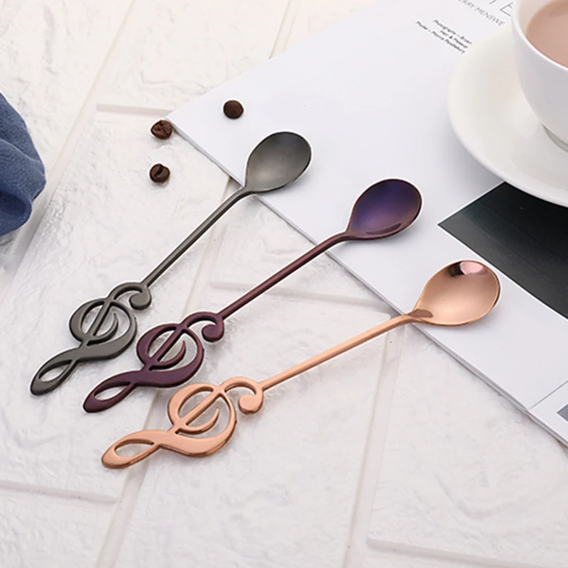

7 Colors Musical Notes Coffee Spoon Stainless Steel Dessert Ice Cream Spoon Tea Spoon Coffee Accessories Flatware Drinking Tools