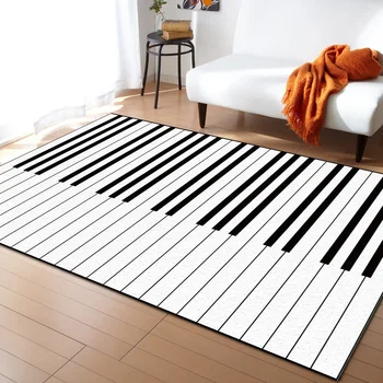 

Piano Black And White Keyboard Music Carpets for Living Room Bedroom Area Rug Kids Room Play Mat 3D Printed Home Large Carpet
