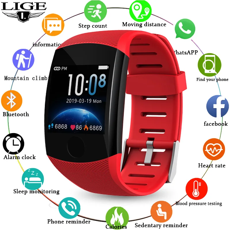 

LIGE Smartwatch Blood-Pressure-Heart-Rate Monitor-Tracker Sport Waterproof Smart Watch Box Men New