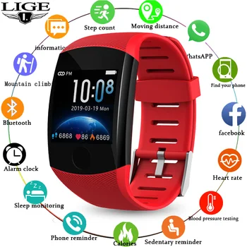 

LIGE Smartwatch Blood-Pressure-Heart-Rate Monitor-Tracker Sport Waterproof Smart Watch Box Men New