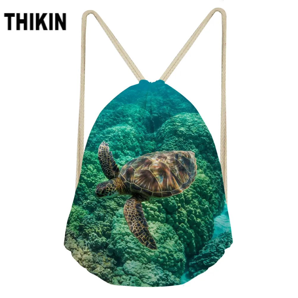 ThiKin морская черепаха с тропическим принтом рыбы Drawstring сумка модные сумки на плечо персонализированные животные шаблон высокой емкости
