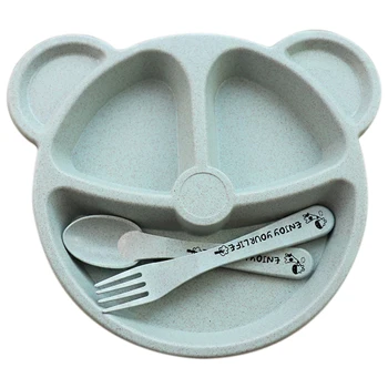 

Baby bowl+spoon + fork Feeding Food Tableware Cartoon Panda Kids Dishes Baby Eating Dinnerware Set Anti-hot Training Bowl Spoon
