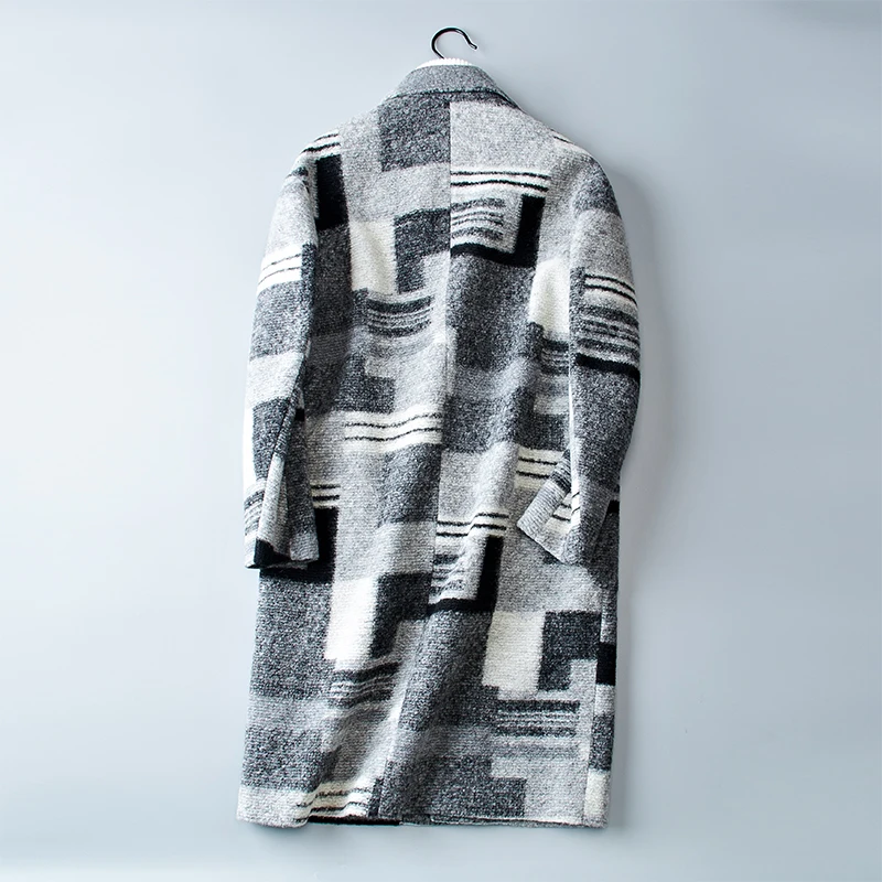 The Christmas Holiday Men's Wool Coat Classic Plaid Button Solid Long Style Windbreaker Woolen Blends Coat Male Trench#1711
