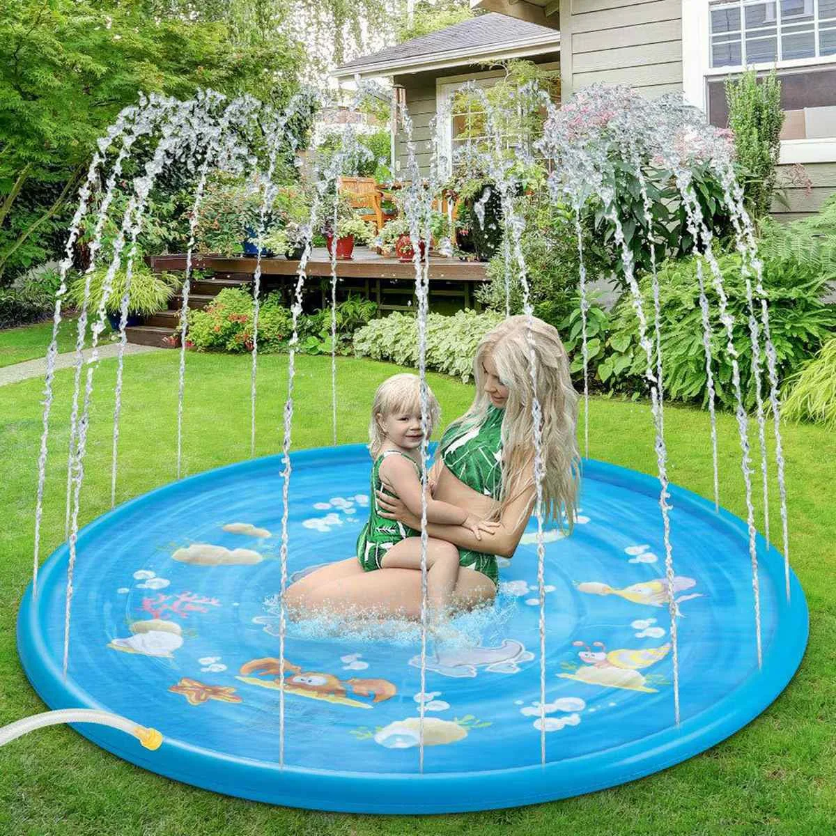 Inflatable Swimming Pool Inflatable Water Sprinkler Pad Water Sprinkler Pad Inflatable Water Mat Children Bathing Toys Inflatable Kids Round Water Splash Play Pool PVC Swimming Pools 100cm Playing Sprinkler Mat Yard Outdoor Fun