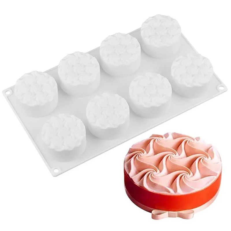 

Silicone Mousse Flowers Pattern Molds Creative 8-Cavity Swirl Flower Cake Baking Mold Chocolate Mold Kitchen Tools