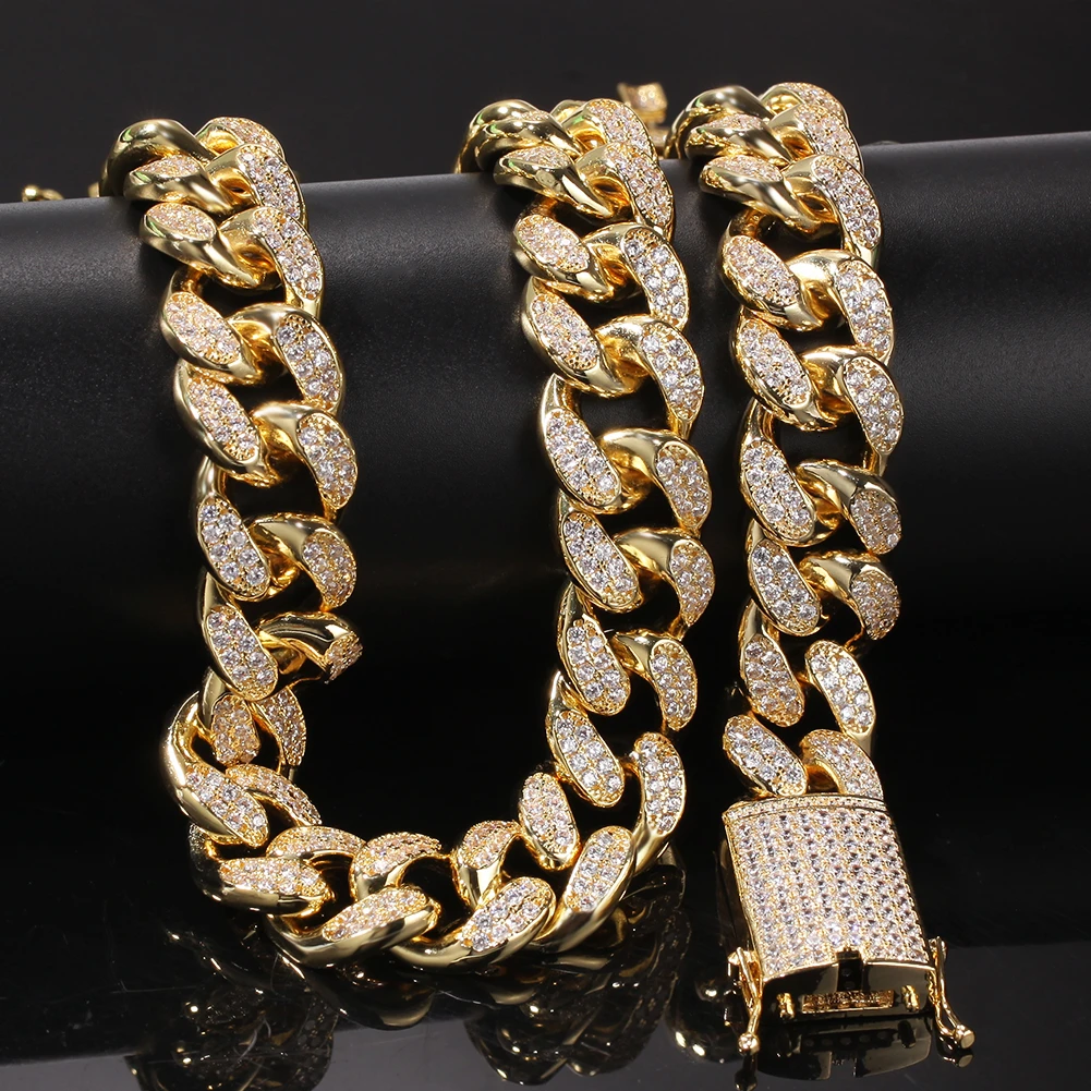 Шикарный король 20 мм кубический цирконий кубинские цепи и браслеты Набор Мода хип-хоп Iced Out ожерелье ювелирные изделия для мужчин