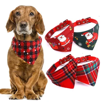 

Christmas Pet Collar Saliva Towel Dog Triangle Scarf Cat Collar Scarf Adjustable Pet Bib Snowflake New Year Pet Decoration