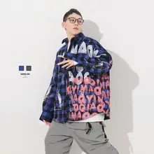 Весенне-осенняя клетчатая рубашка с длинными рукавами в стиле граффити для мужчин, бренд Hong Kong, хип-хоп INS, свободная, негабаритная, индивидуальная, тонкая