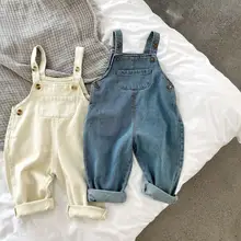 Новые джинсовые комбинезоны для мальчиков и девочек весенние модные длинные штаны для детей От 1 до 6 лет, PO96