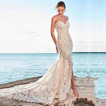Высококачественное свадебное платье русалки с кружевной аппликацией и разрезом, новинка, сексуальное свадебное платье "рыбий хвост", платье невесты, Vestido De Noiva