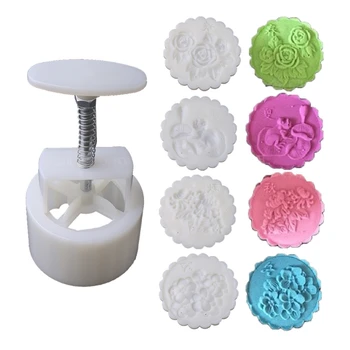 

150g Mooncake Mold with 4pcs Flower Stamps Hand Press Moon Cake Pastry Mould DIY B85C