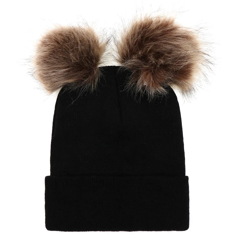 Зимние шапки с помпоном для женщин, вязаная теплая шерстяная шапка, шапка с двойными волосами, шапочка с помпоном Femme