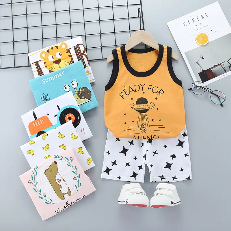 

children's clothing 2020 new boys and girls children's vest shorts set cotton sleeveless boys and girls suit