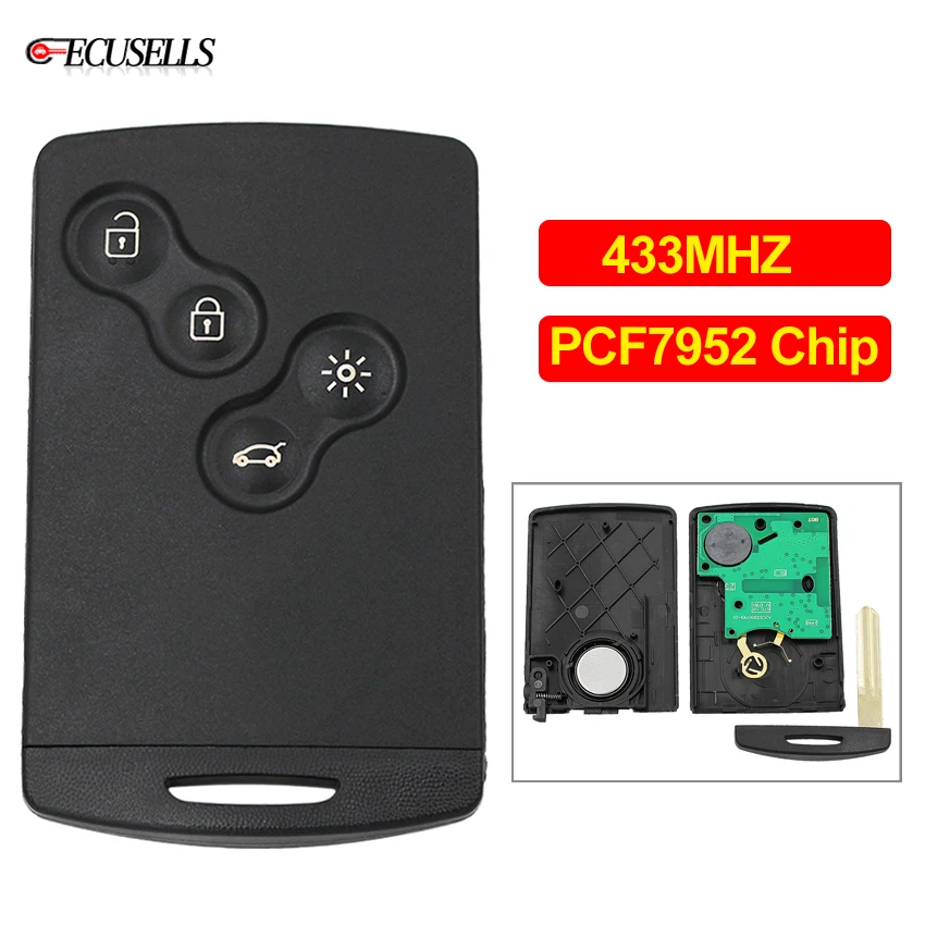 Key Fob 4 Button 433Mhz PCF7961 for Renault Megane 3,Scenic 3,Clio 4 2009-2014