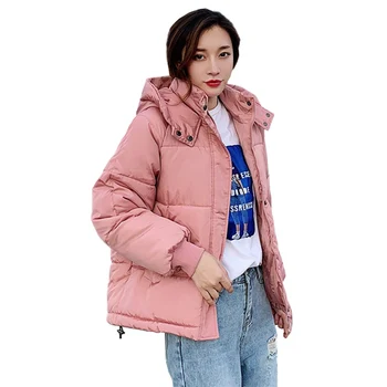 

2020 Winter New Fashion Short Down jacket women Hooded Cotton-padded Jacket Thick Warm Student Outwear Loose Cotton Coat Parka