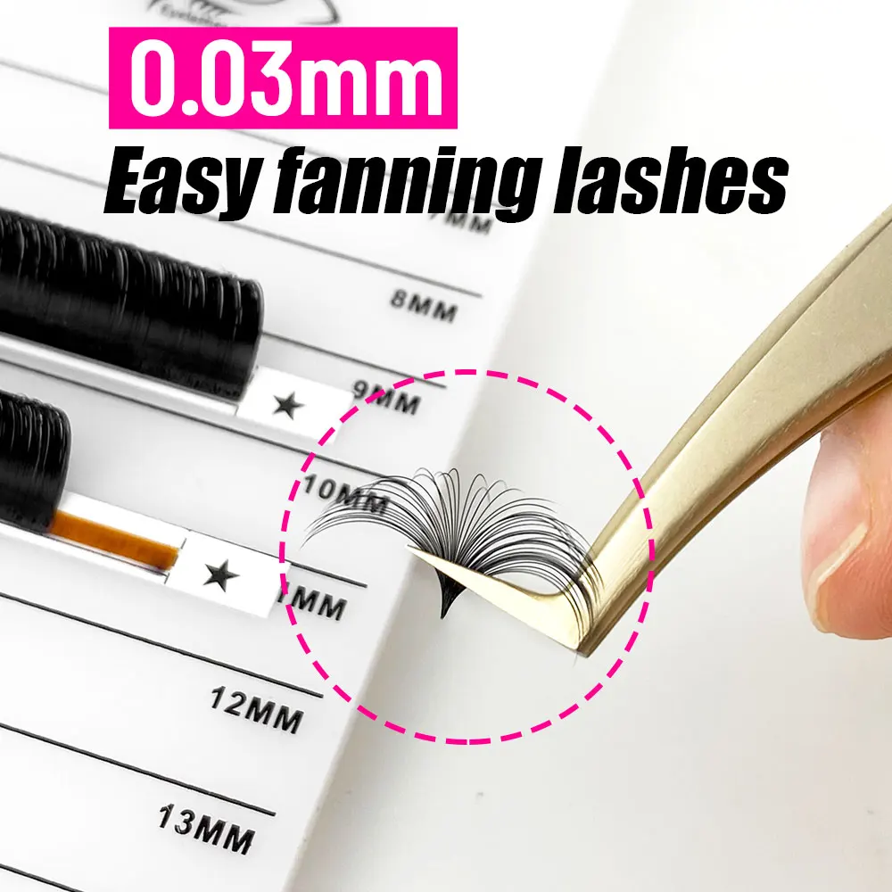 Abonnie 0.03-0.10mm Matte Dark Black Easy Fan Lashes Volume Extension Mega Eyelashes Blooming Fans Eyelash Extension Cilios