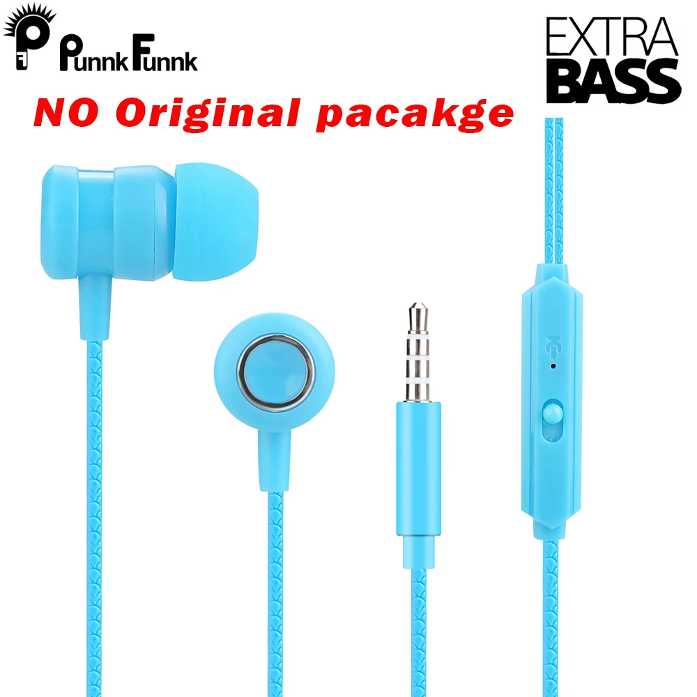 Blue-No Packge PunnkFunnk Hifi бас стерео вкладыши Проводные спортивные наушники с микрофоном для Xiaomi Mi7 8 9 10 huawei mate 10 20 P10 Oppo Vivo - Цвет: Blue-No Packge
