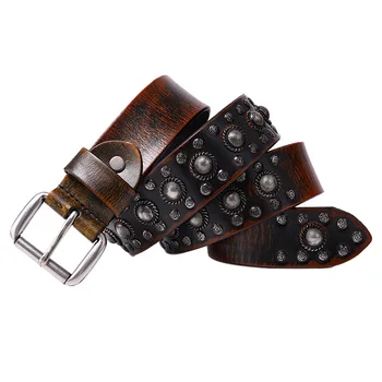 

Fashion Vintage Mushroom Rivets Studded Belts Men Women Cowhide Leather Waist Straps Punk Rocky Motorcycle Belts Unisex Quality