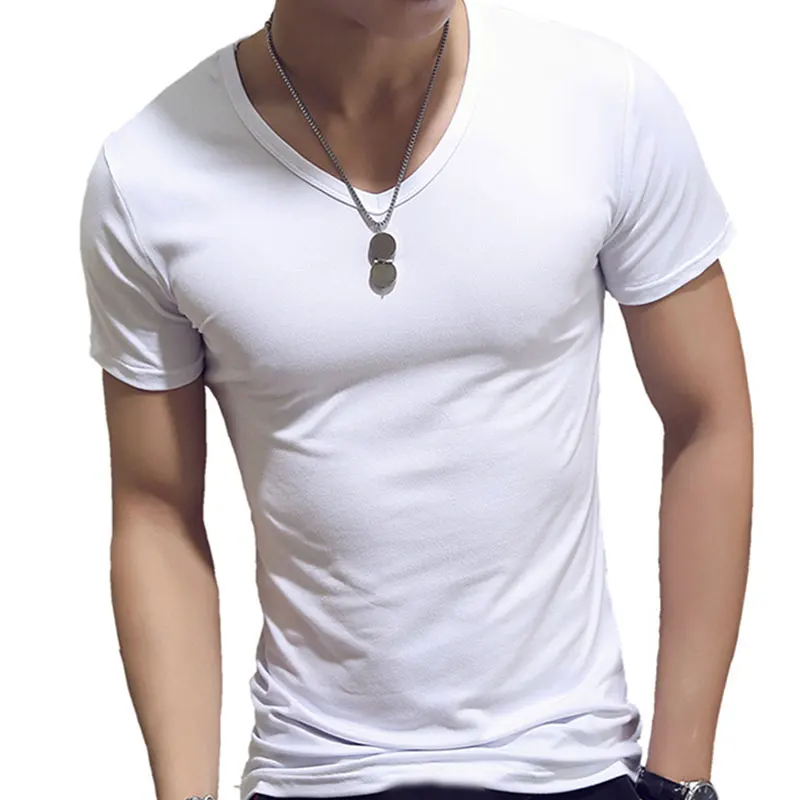 Mens Slim Fit T Shirt Muscle Top Gym V Neck Short Sleeve Plain Basic Casual Tee