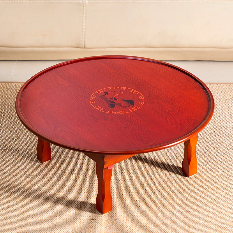 

Asian Antique Round Coffee Table Folding Leg 60/70/80/90cm Living Room Furniture Korean Floor Table for Dinning Tea Table Wood