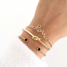 Модный золотой браслет с надписью Love Knot, регулируемое открытие, набор для женщин