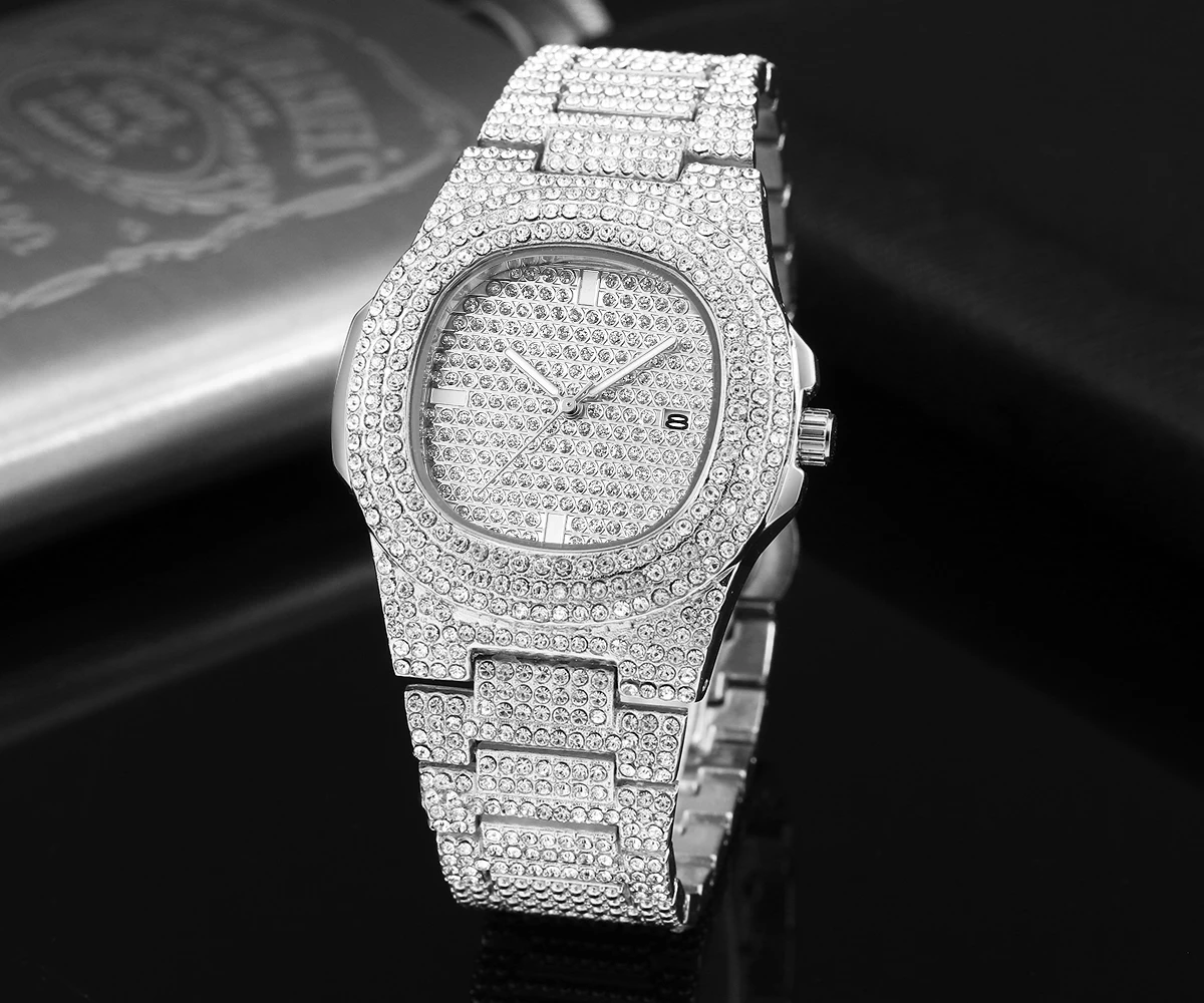 Homme Top marque diamant hommes Quartz or HIP HOP montres en acier inoxydable montre horloge Relogio Masculino livraison directe_voghion.com