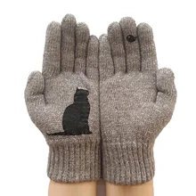 Креативные зимние женские перчатки Kawaii с рисунком кошки и птицы, лоскутные шерстяные теплые перчатки, модные повседневные спортивные перчатки для активного отдыха