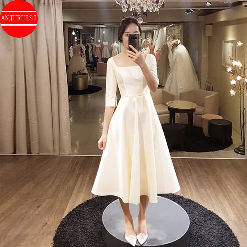simple-half-sleeves-short-wedding-dress-2020-mid-calf-satin-korea-party-gowns-square-collar-neck-vestido-de-novia-cheap-simples
