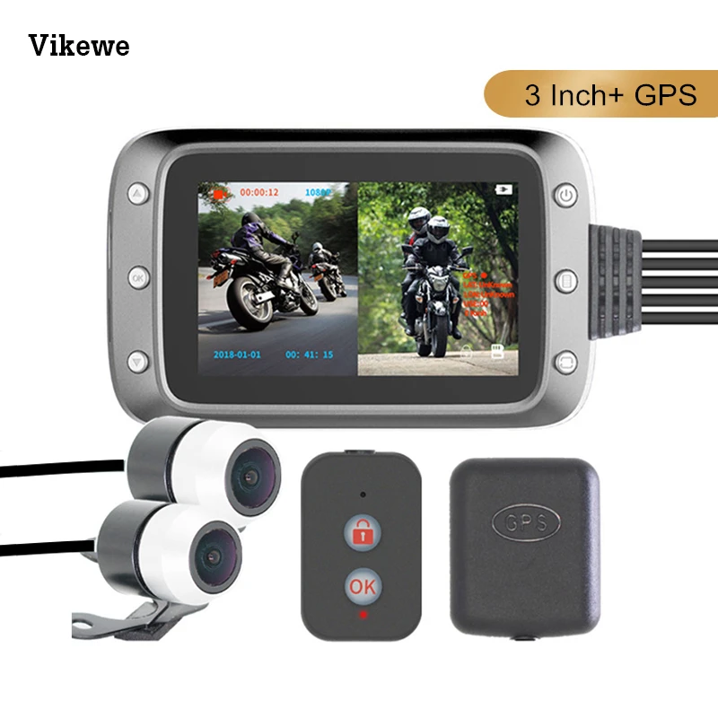 GPS видеорегистратор для мотоцикла Full HD 1080P + 720P передний и задний вид